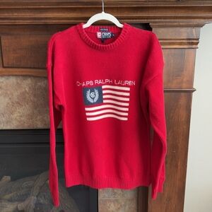 Vintage Chaps Ralph Lauren sweater USA American Flag hand framed preppy size M